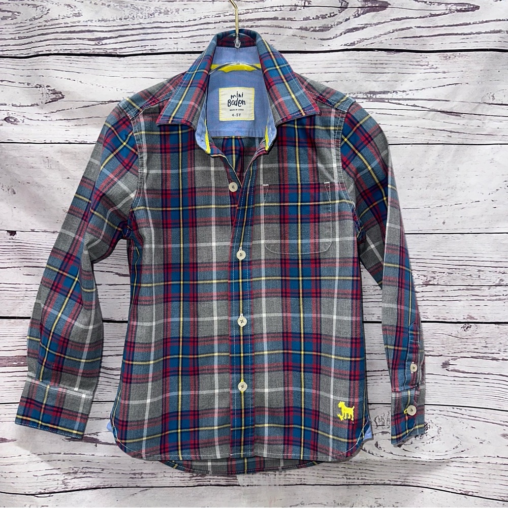 Boden Kids Plaid Gray Shirt Size 4-5